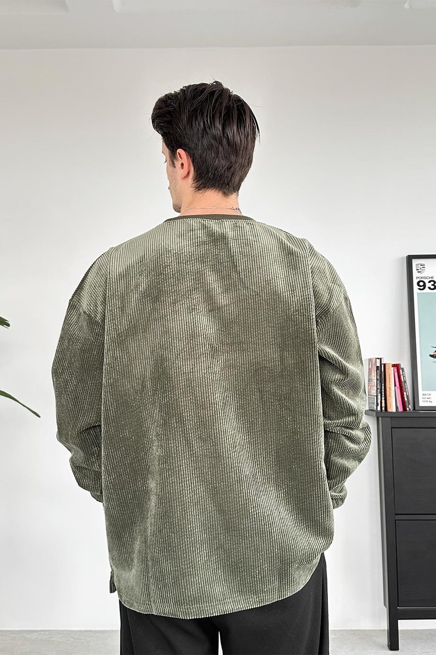 Haki Fitilli Kadife Basic Sweat