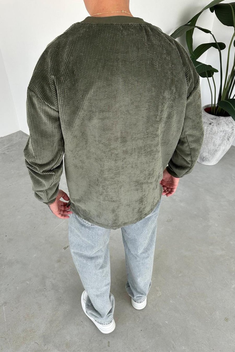 Haki Fitilli Kadife Basic Sweat