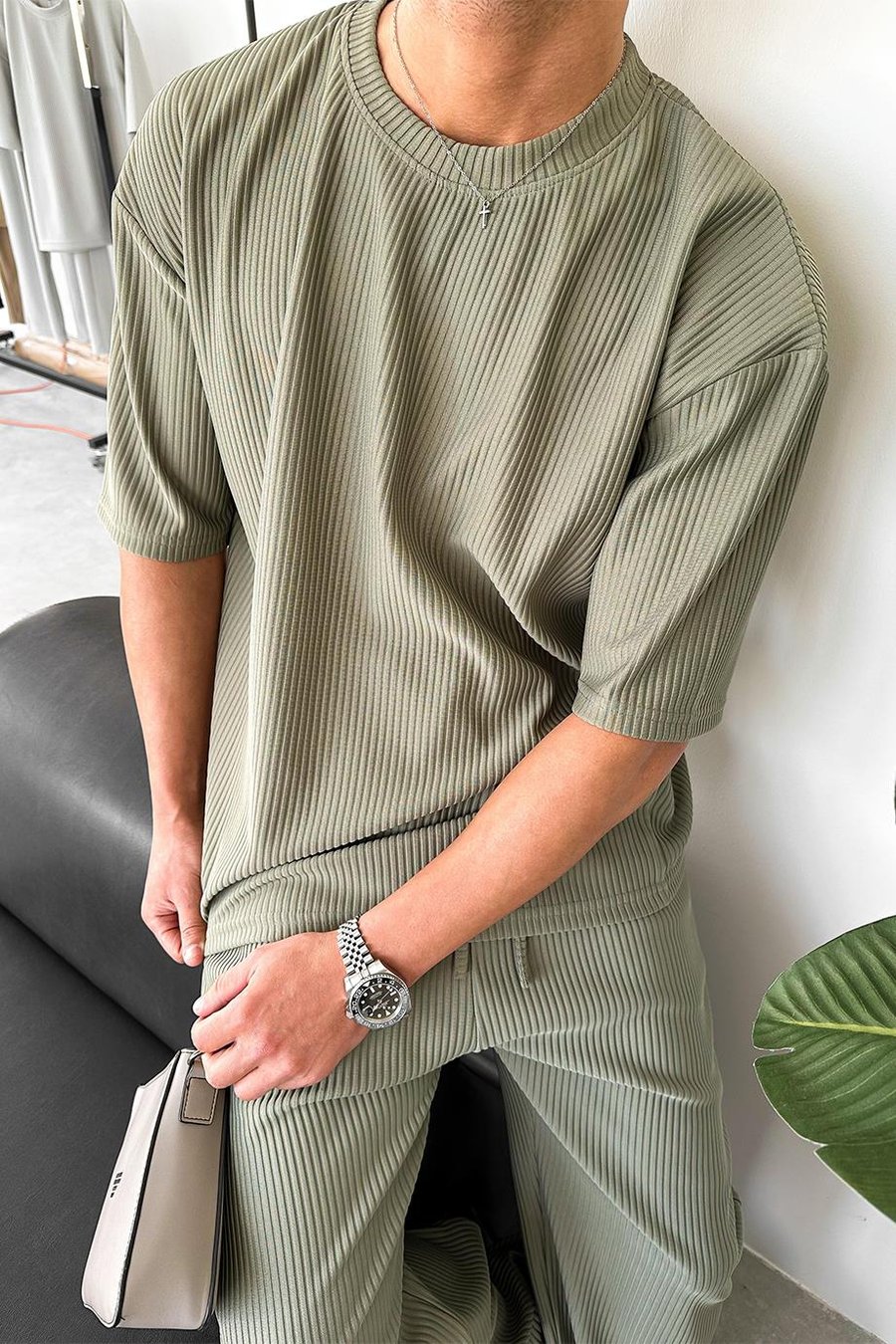 Haki Fitilli Oversize Tişört
