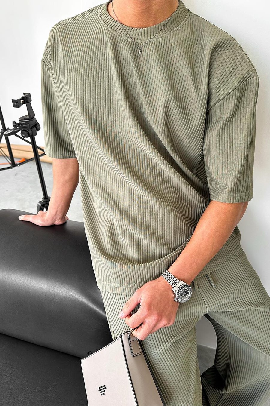 Haki Fitilli Oversize Tişört