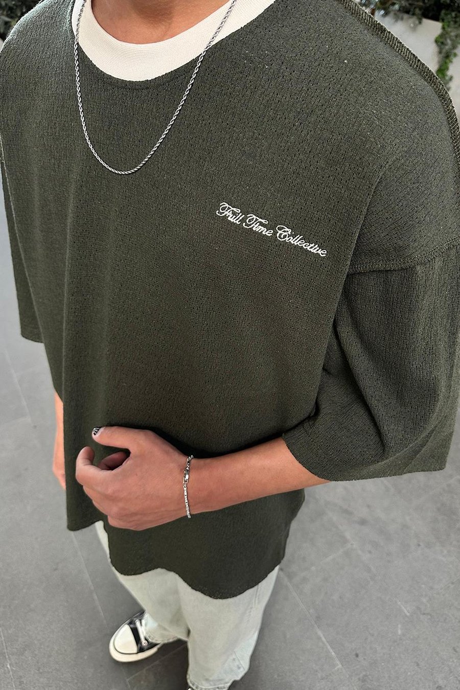 HAKİ Örme Detay Collective PH Oversize Tişört