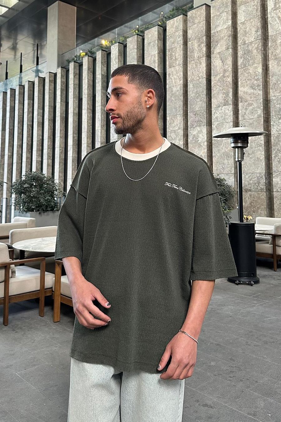 HAKİ Örme Detay Collective PH Oversize Tişört
