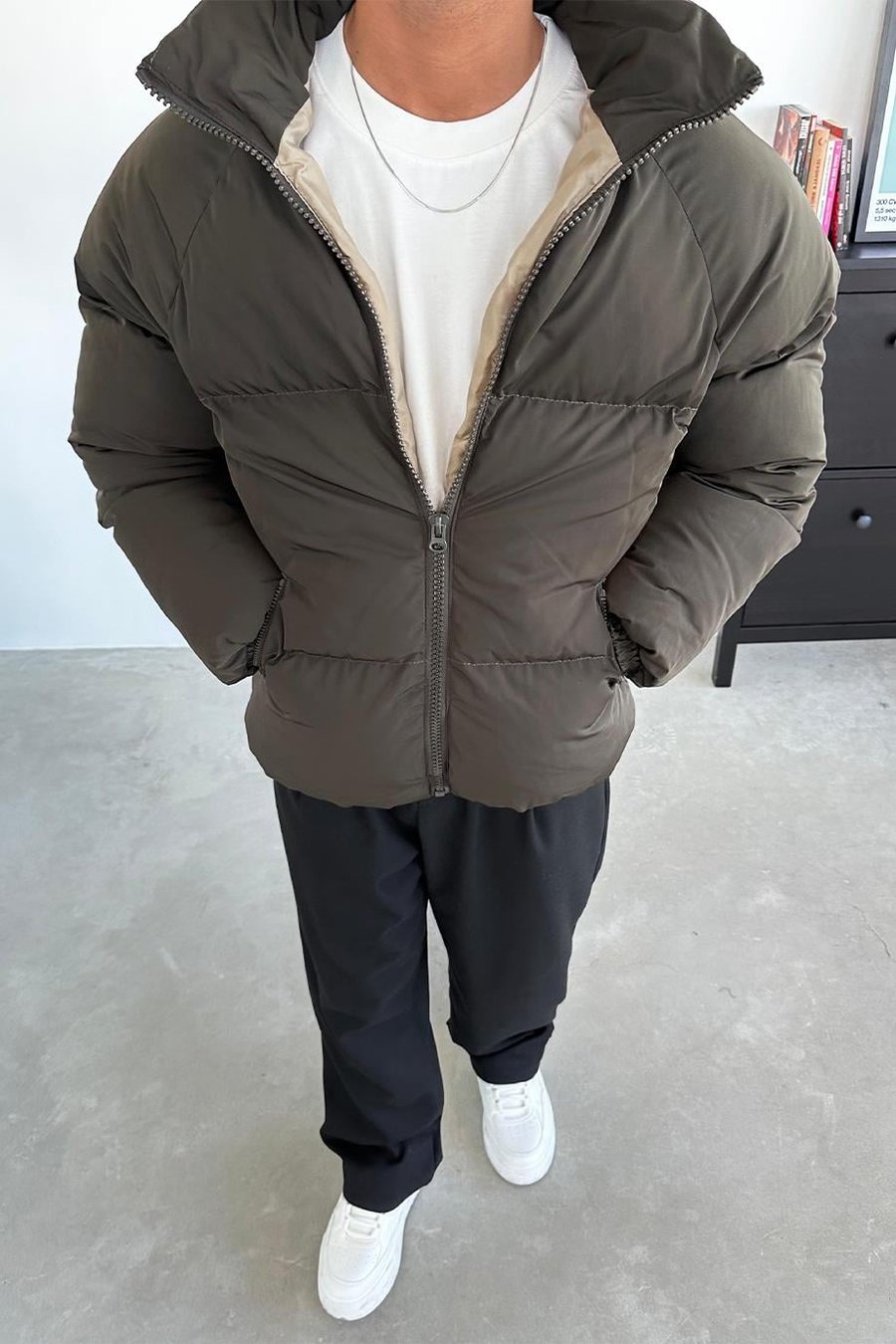 Haki Oversize Puffer Şişme Mont