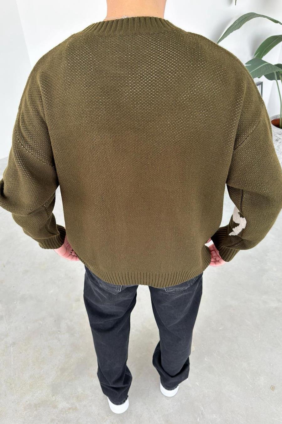 Haki Premium İşleme Baskı Oversize Kazak