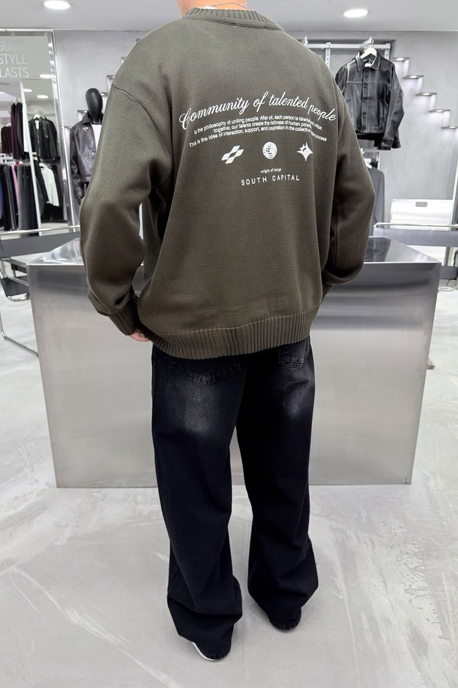 Haki South Baskılı Oversize Kazak