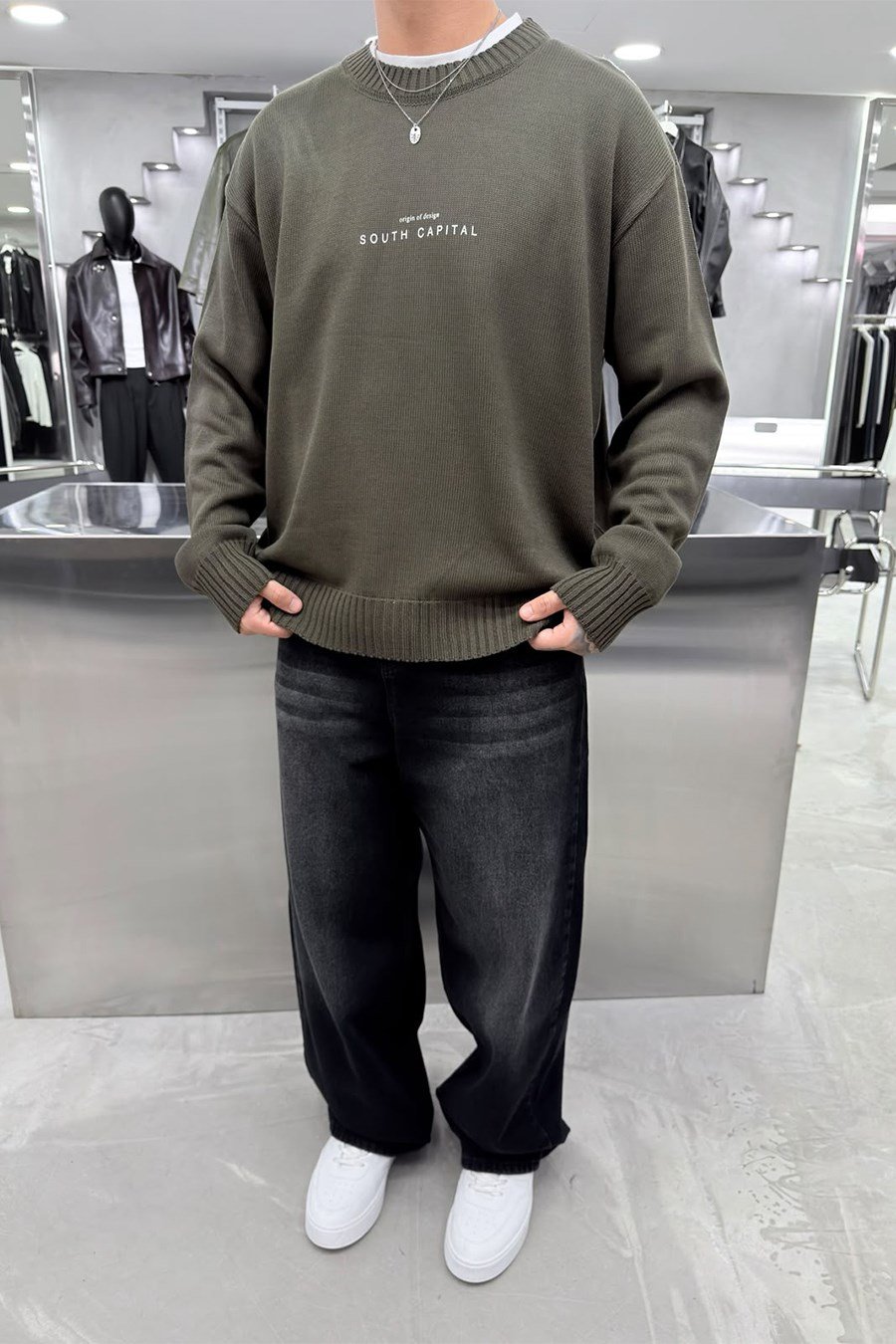 Haki South Baskılı Oversize Kazak
