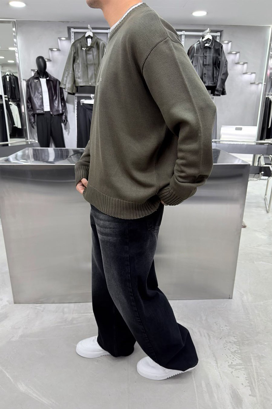 Haki South Baskılı Oversize Kazak