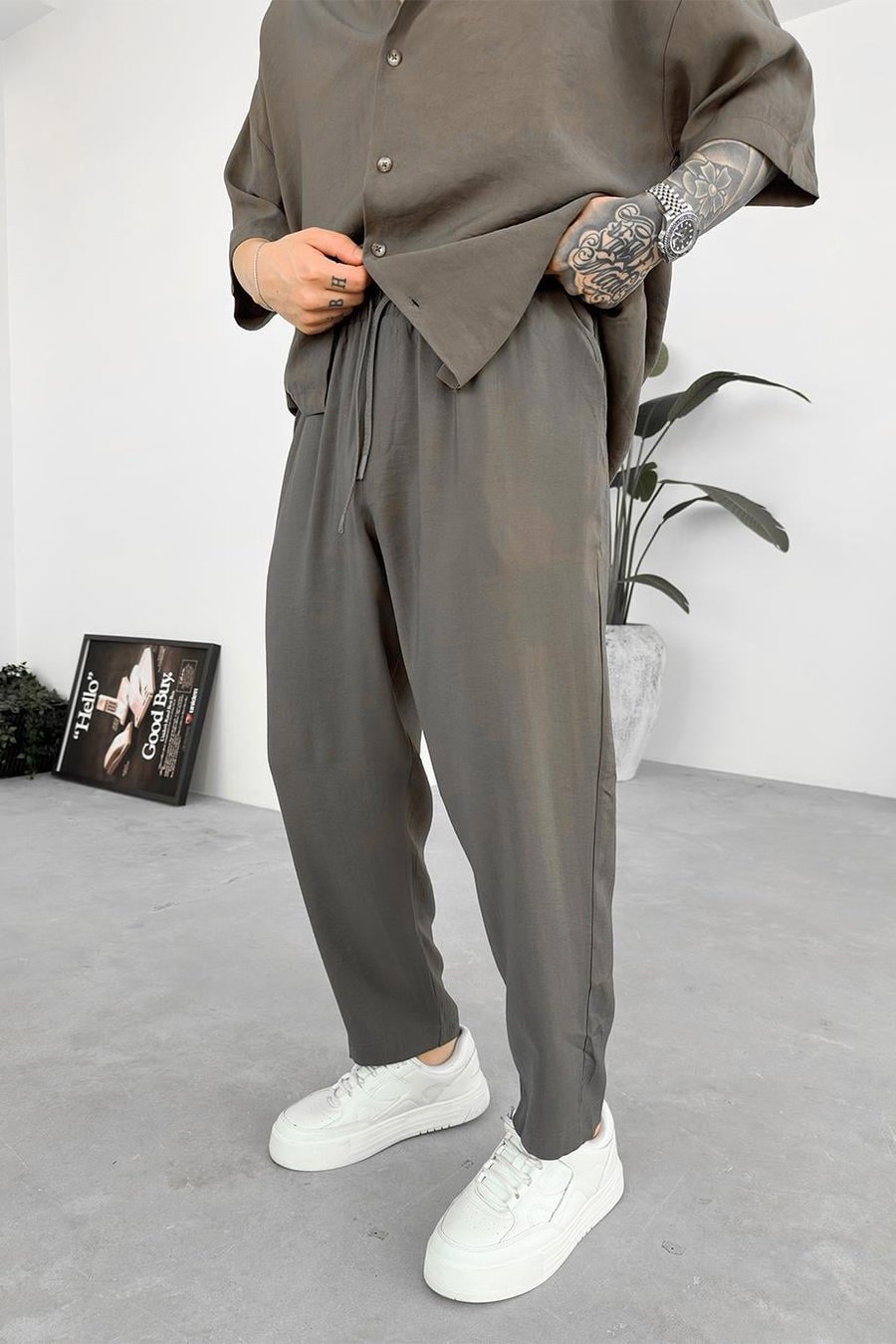 Haki Tensel Basic Boyfriend Pantolon