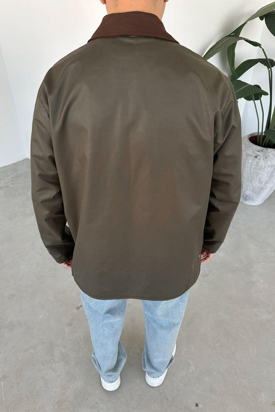 Haki Waxed Çıt Çıt Cep Detay Oversize Ceket