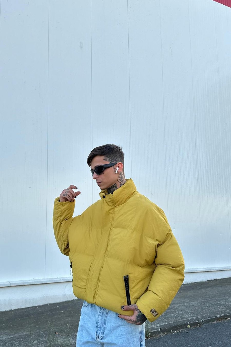 Hardal Cep Fermuar Detay GO Oversize Puffer Mont