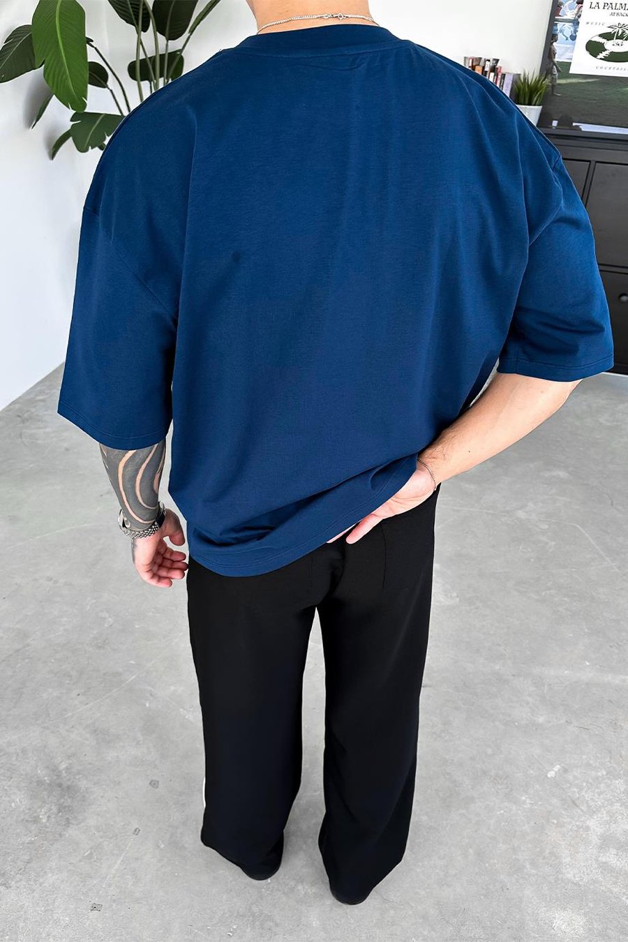 İndigo Fleur Baskılı Oversize Tişört