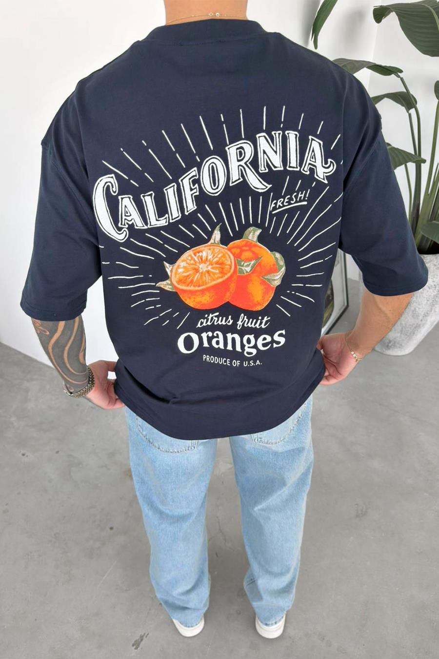 İndigo Oranges Baskılı Oversize Tişört