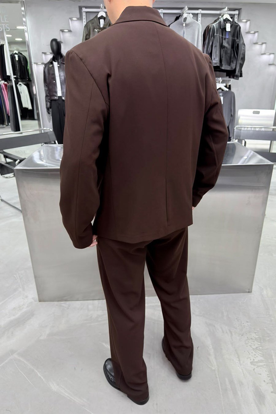 Kahverengi Asimetrik Premium Takım Elbise