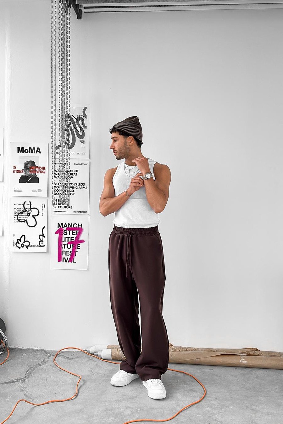 Kahverengi Basic Beli Lastikli Baggy Kumaş Pantolon