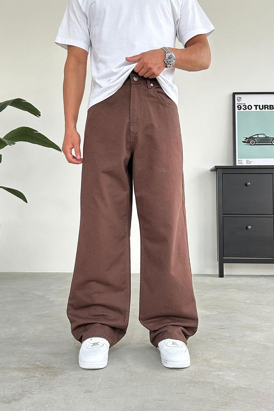 Kahverengi Basic Ekstra Bol Baggy Pantolon