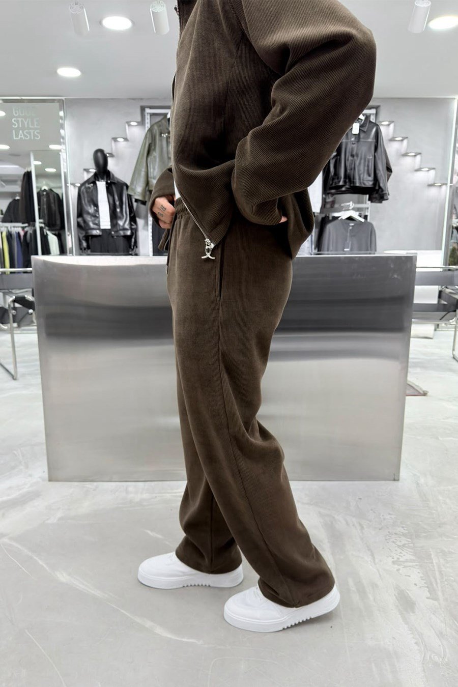 Kahverengi Basic Fitilli Baggy Pantolon