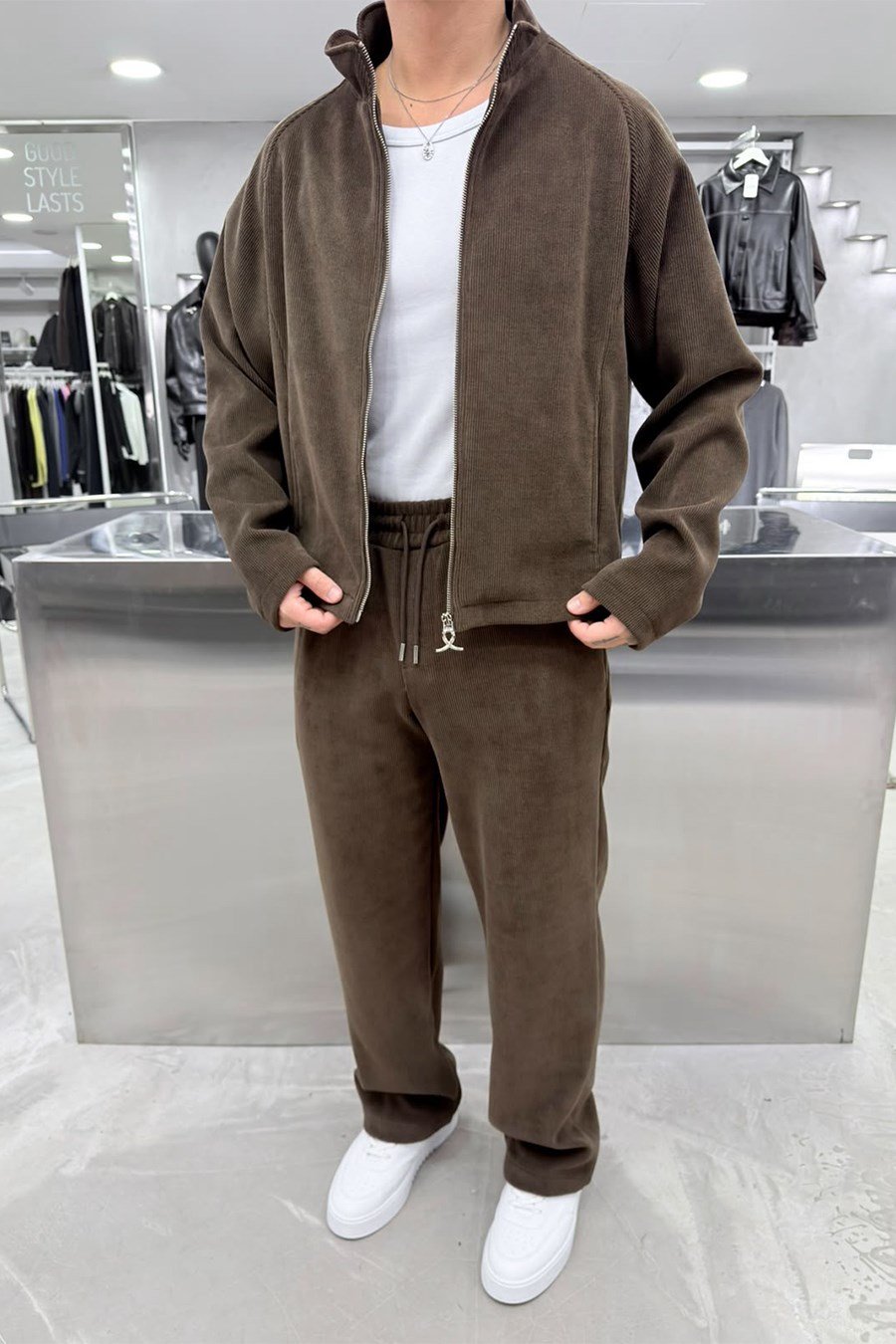 Kahverengi Basic Kadife Boxy Fit Ceket