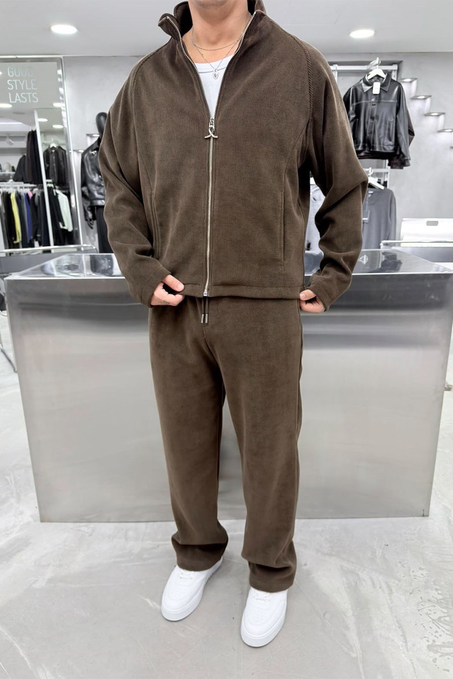 Kahverengi Basic Kadife Boxy Fit Ceket