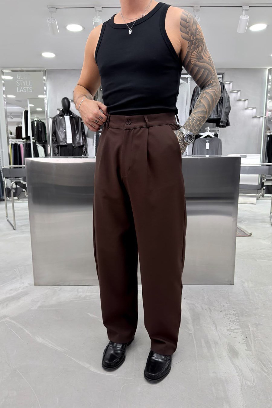 Kahverengi Basic Kumaş Palazzo Pantolon