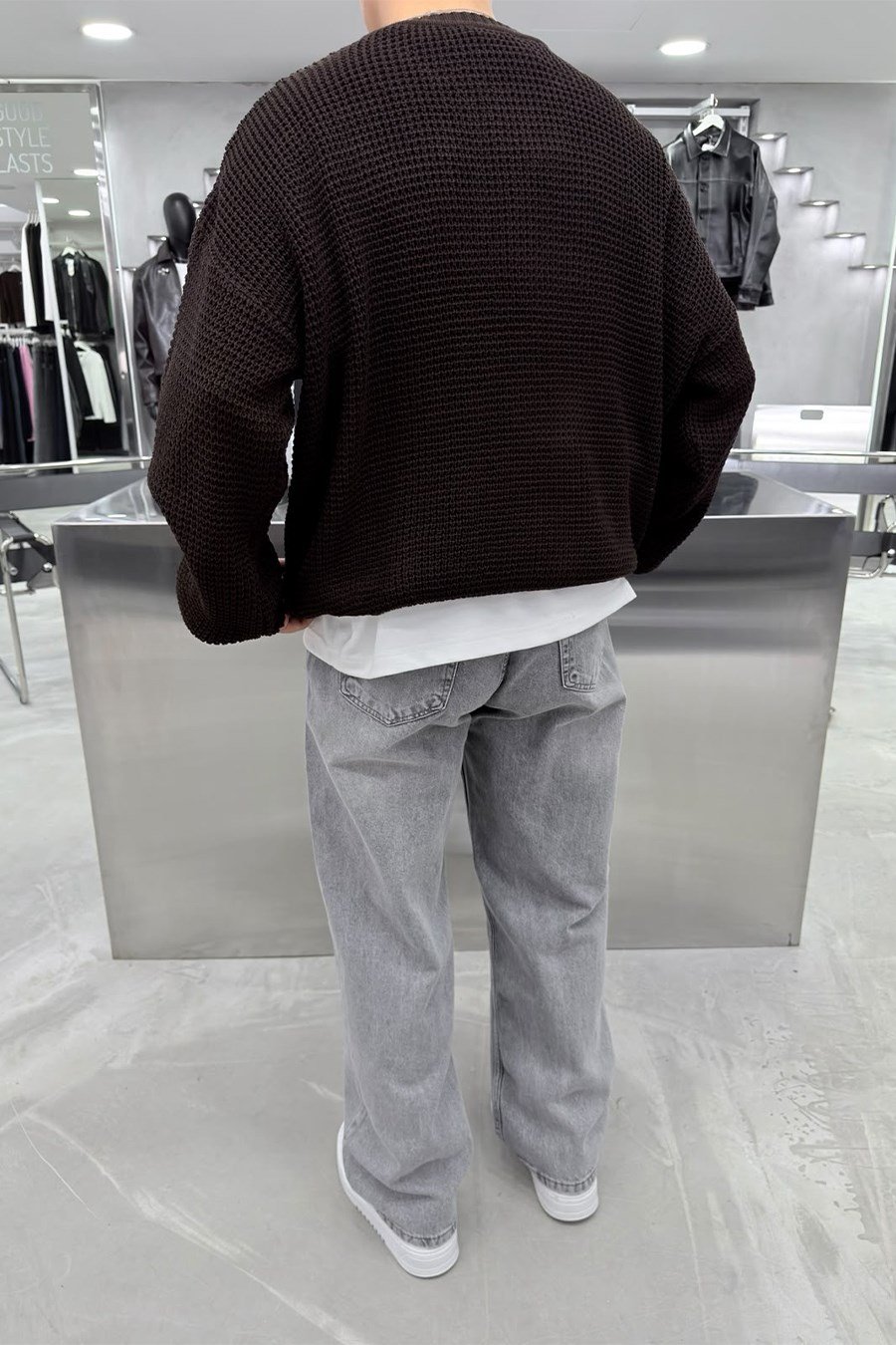 Kahverengi Basic Örgülü Oversize Triko Kazak