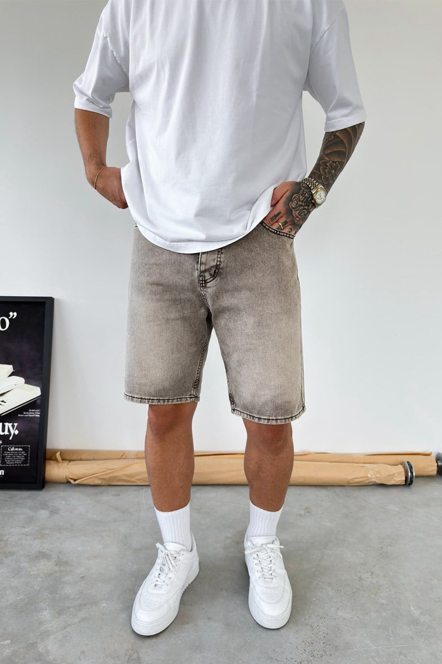 Kahverengi Basic Premium Baggy Kot Şort