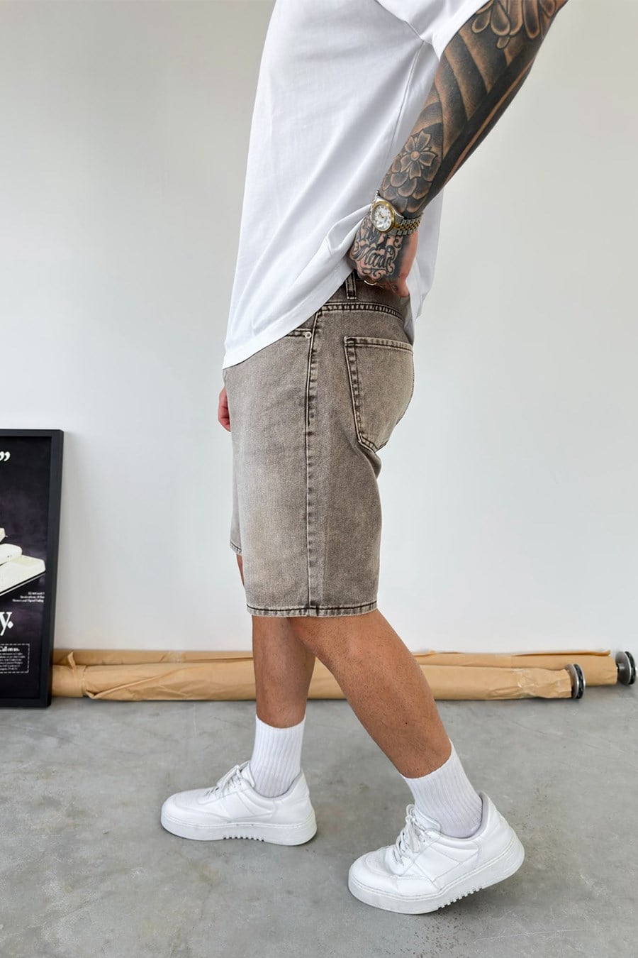 Kahverengi Basic Premium Baggy Kot Şort