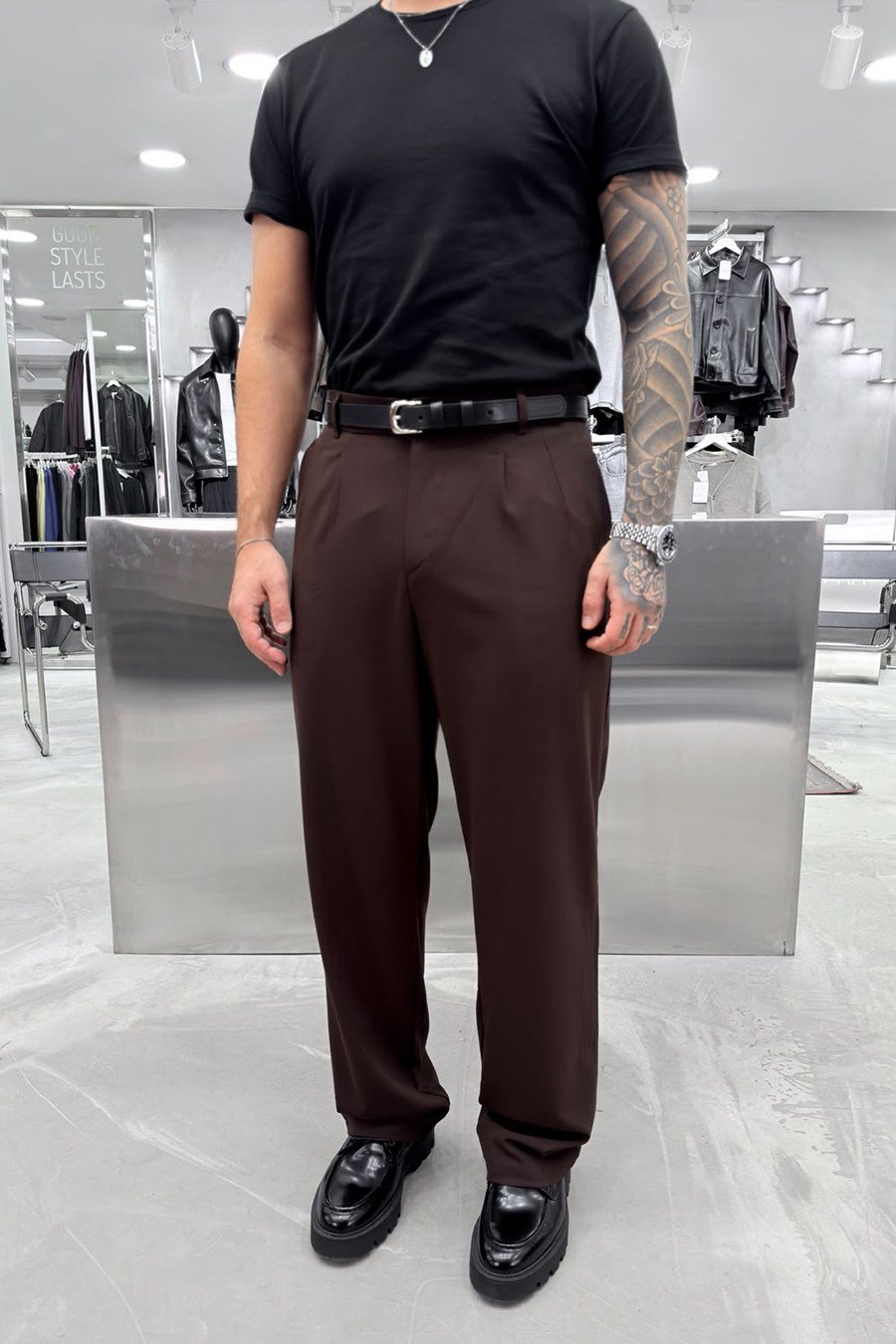 Kahverengi Basic Premium Baggy Kumaş Pantolon