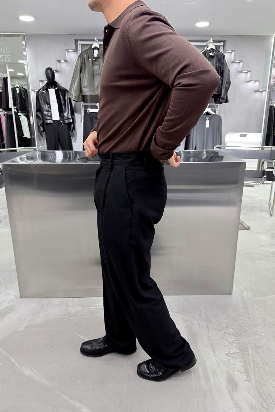 Kahverengi Basic Premium Oversize Polo Yaka Tişört