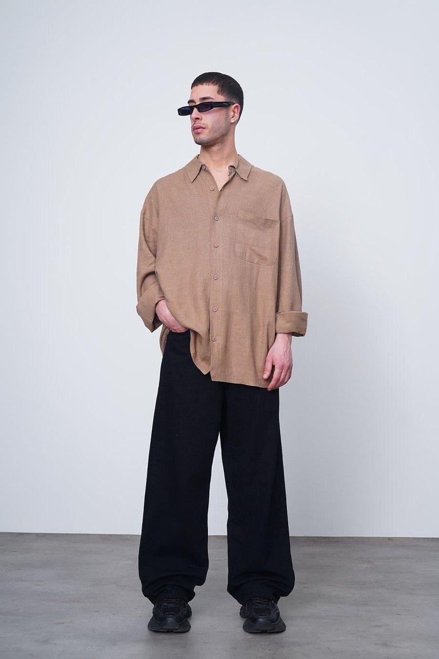 Kahverengi Basic Uzun Kollu 1A CH Oversize Gömlek