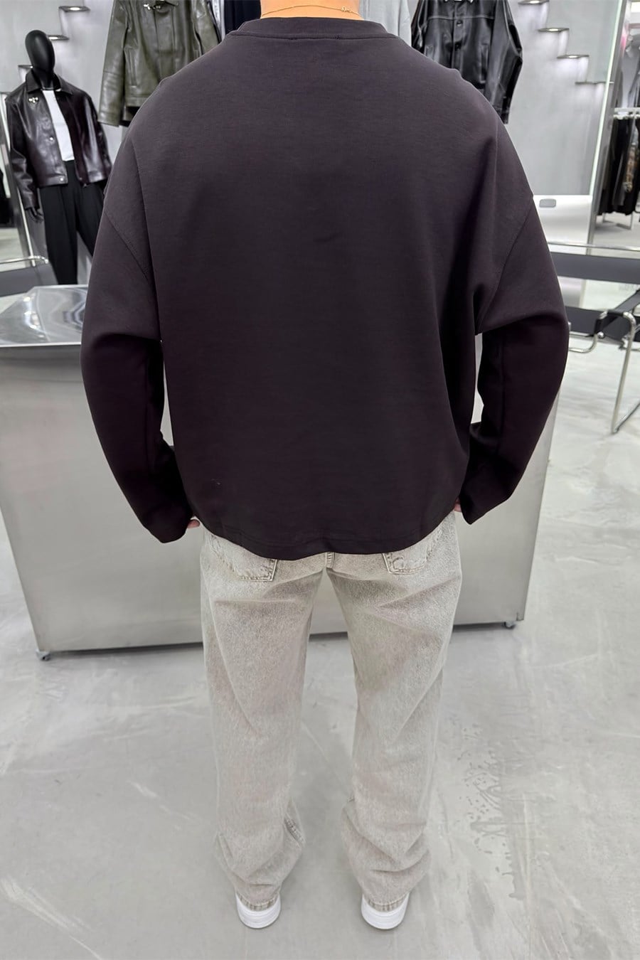 Kahverengi Basic Uzun Kollu Oversize Tişört