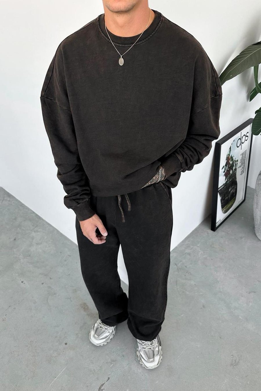 Kahverengi Basic Yıkamalı Oversize Sweat