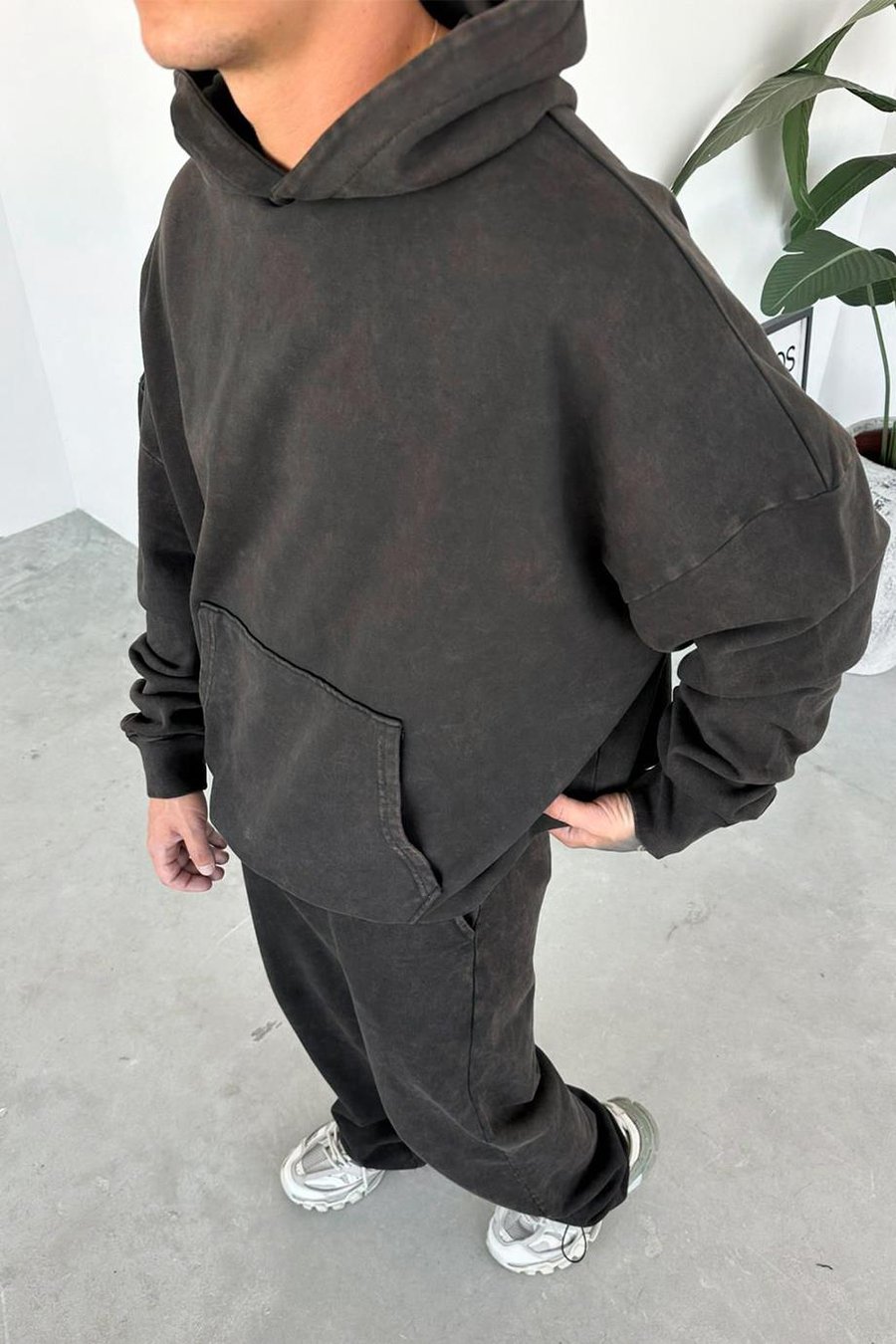 Kahverengi Basic Yıkamalı Oversize Sweatshirt