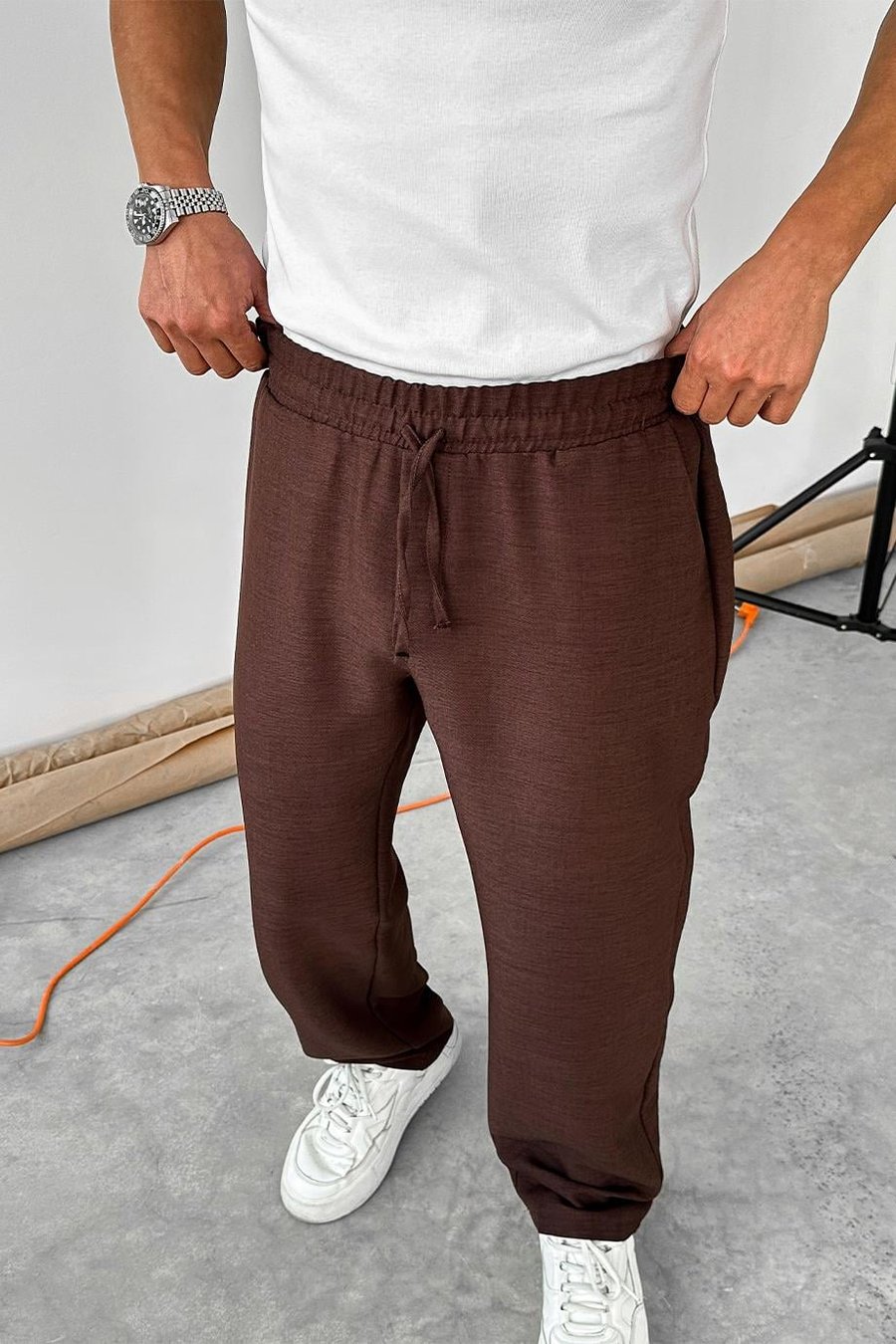 Kahverengi Beli İpli Relaxed Pantolon
