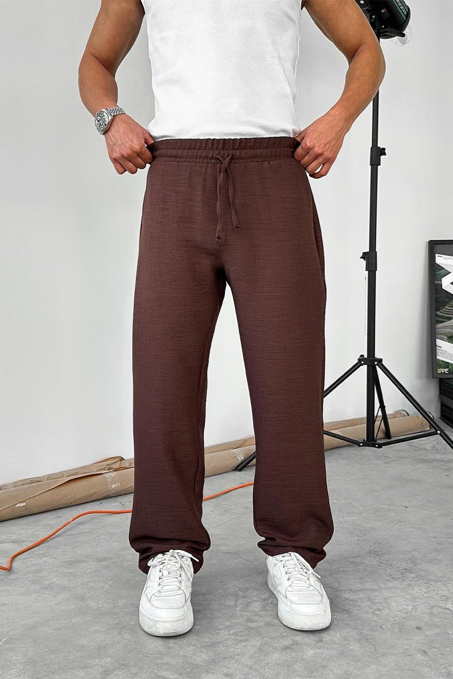 Kahverengi Beli İpli Relaxed Pantolon