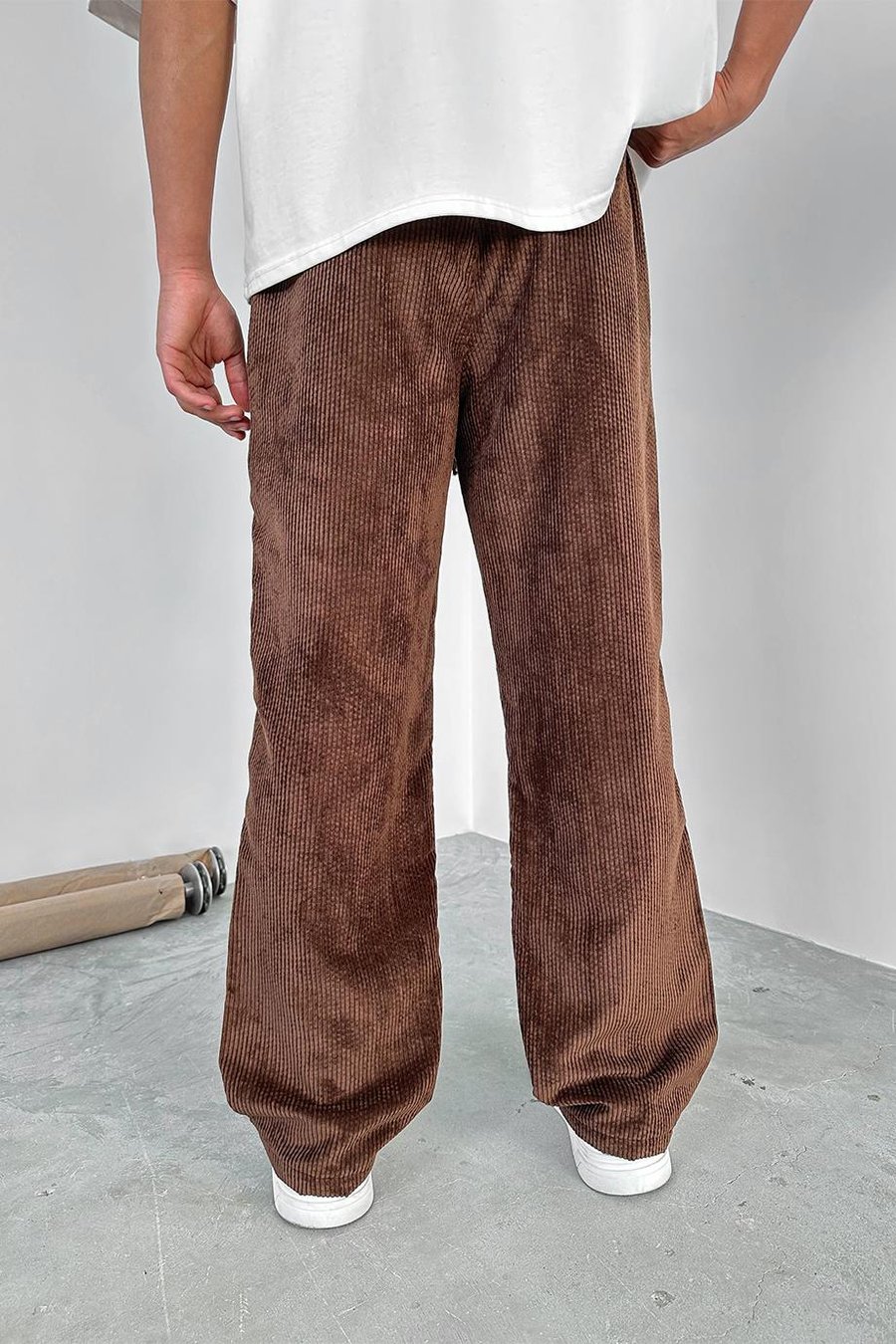 Kahverengi Beli Lastikli Ayarlanabilir Kadife Baggy Pantolon