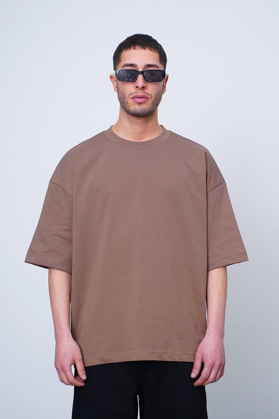 Kahverengi Beyaz Basic OUTPLENTY PREMİUM Oversize Tişört