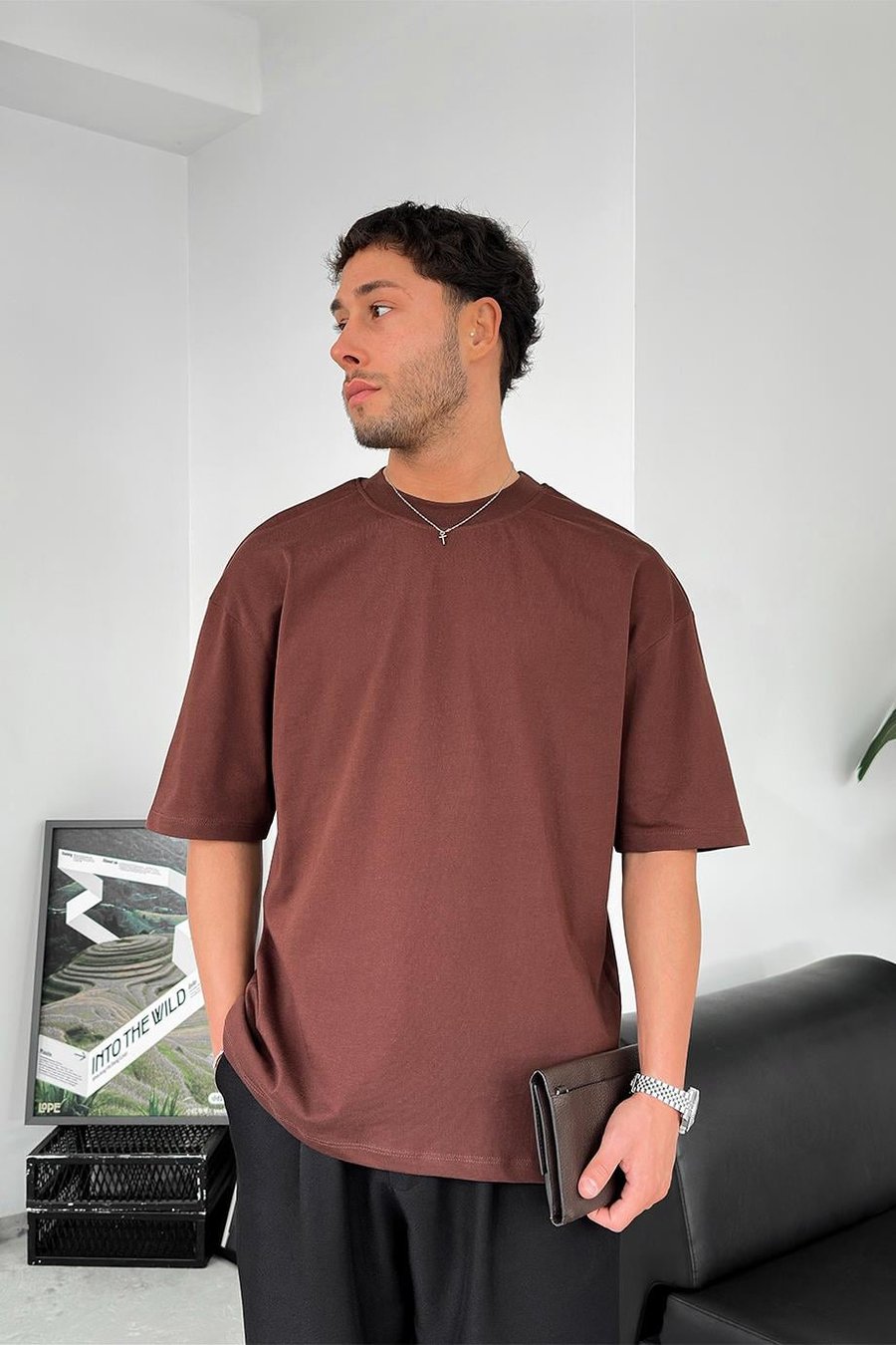 Kahverengi Cozy Basic Soft Oversize Tişört