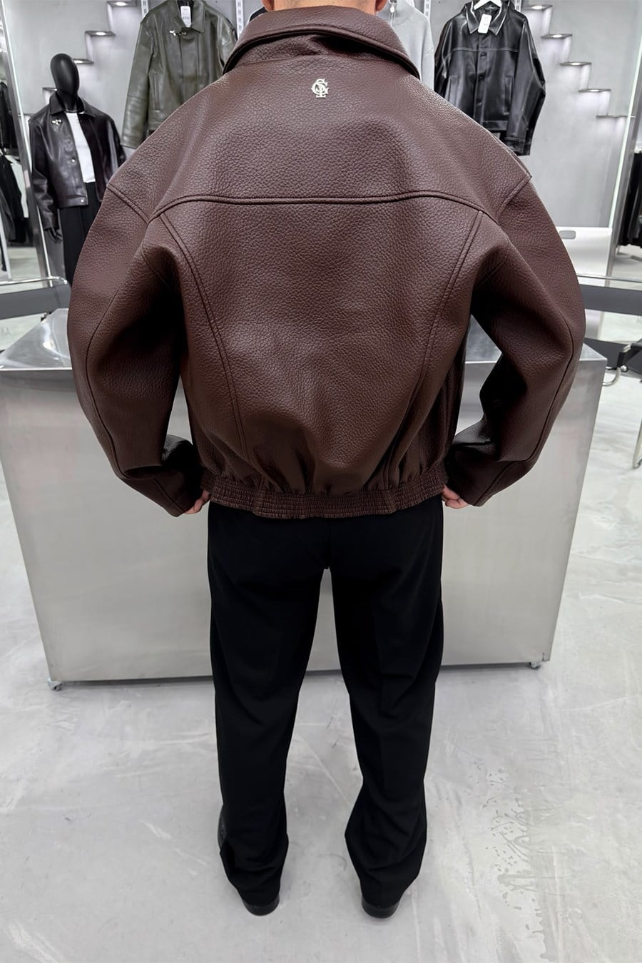 Kahverengi Desenli Premium Deri Ceket