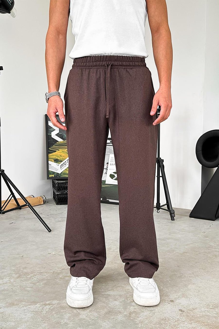 Kahverengi Dokulu Soft Jogger Pantolon
