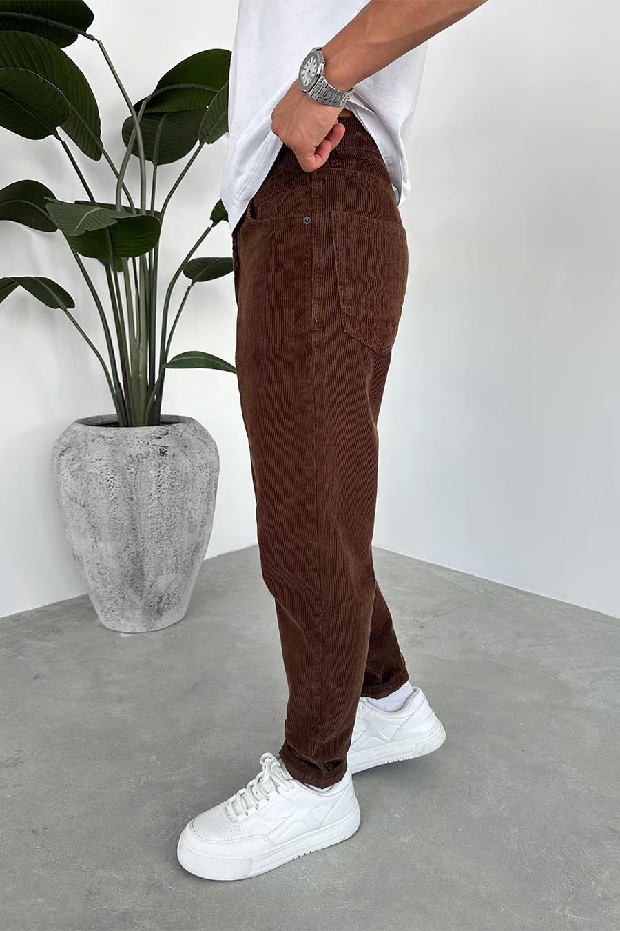 Kahverengi Kadife Fitilli Regular Pantolon
