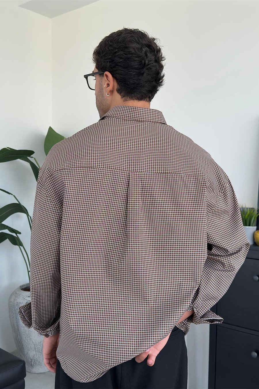 Kahverengi Kareli Old School Oversize Gömlek