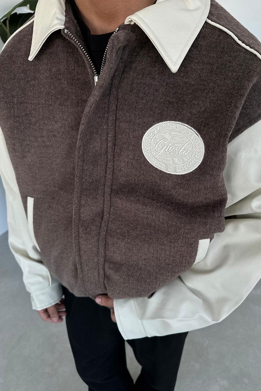 Kahverengi Kaşe Oversize Bomber Ceket