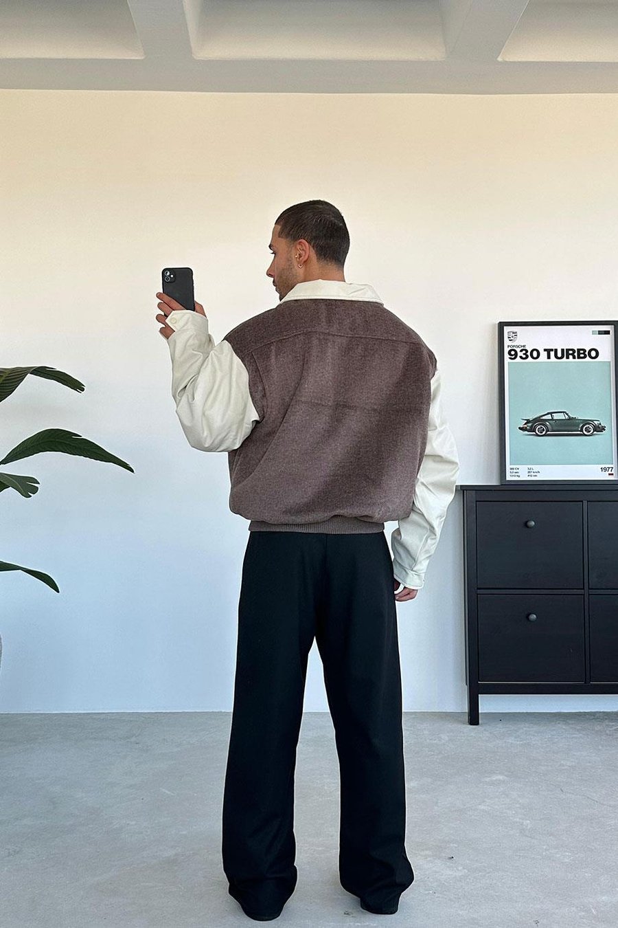 Kahverengi Kaşe Oversize Bomber Ceket