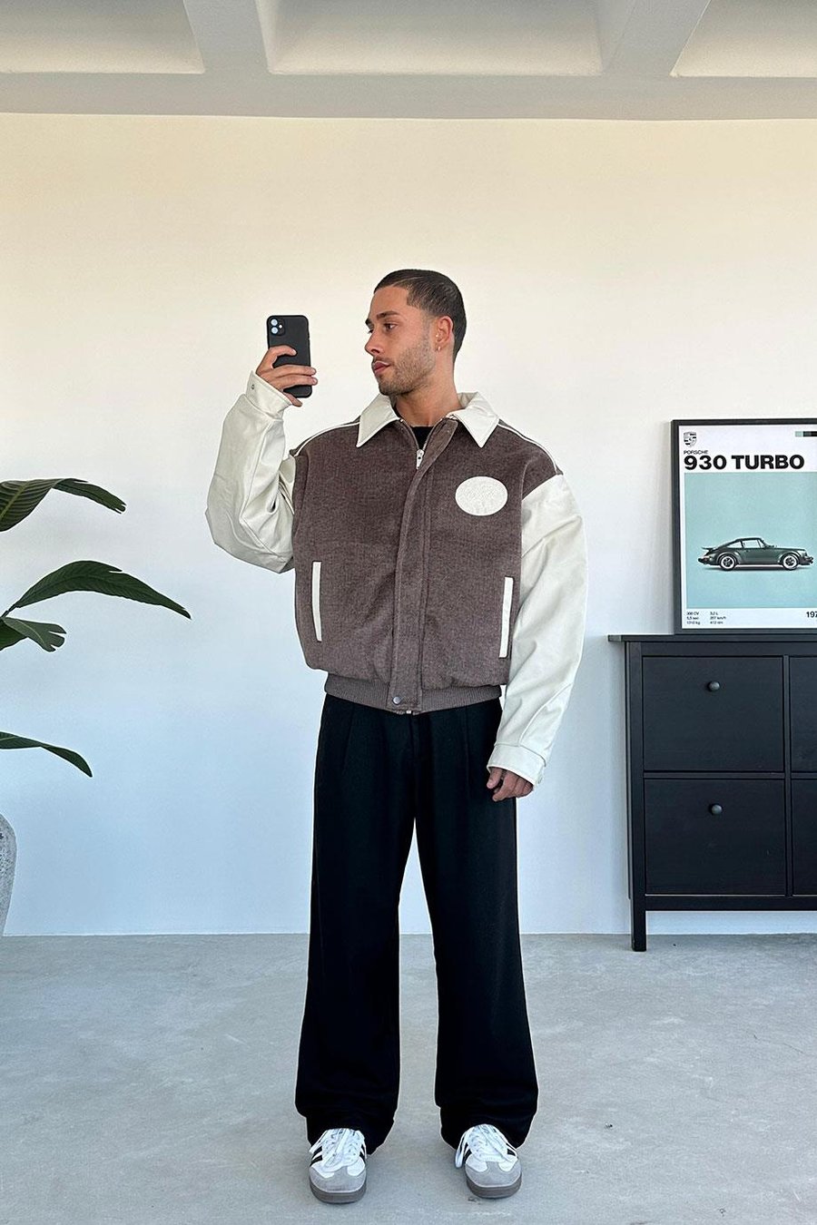 Kahverengi Kaşe Oversize Bomber Ceket