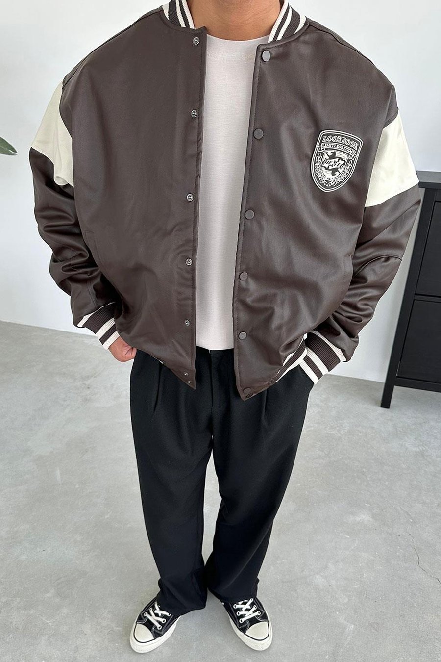 Kahverengi Limitless Oversize Bomber Deri Ceket