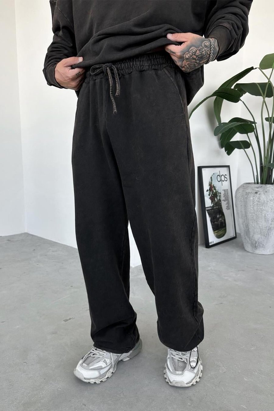 Kahverengi Paça Stoperli Yıkamalı Baggy Eşofman