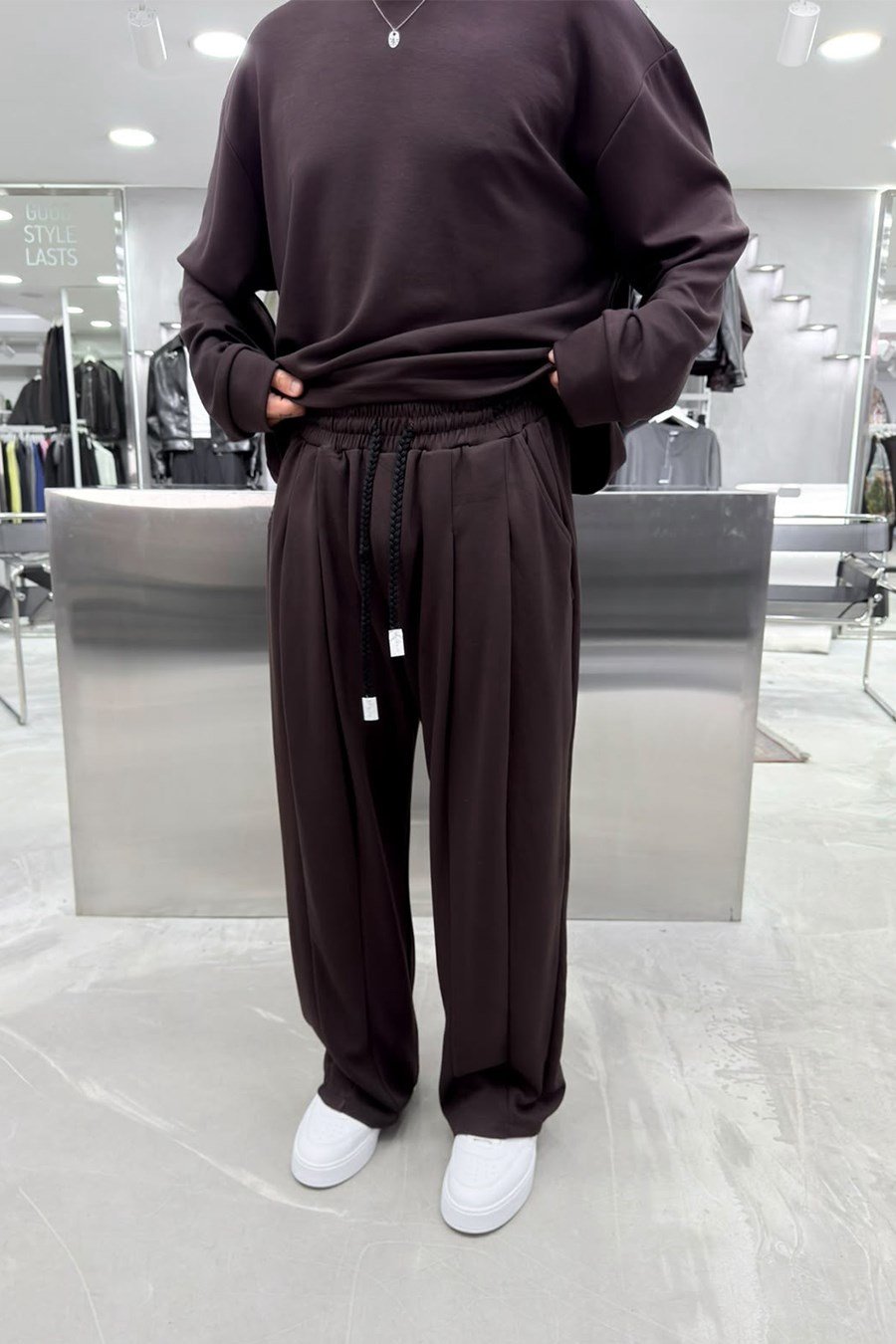 Kahverengi Premium Basic Oysh Kumaş Oversize Eşofman Takımı