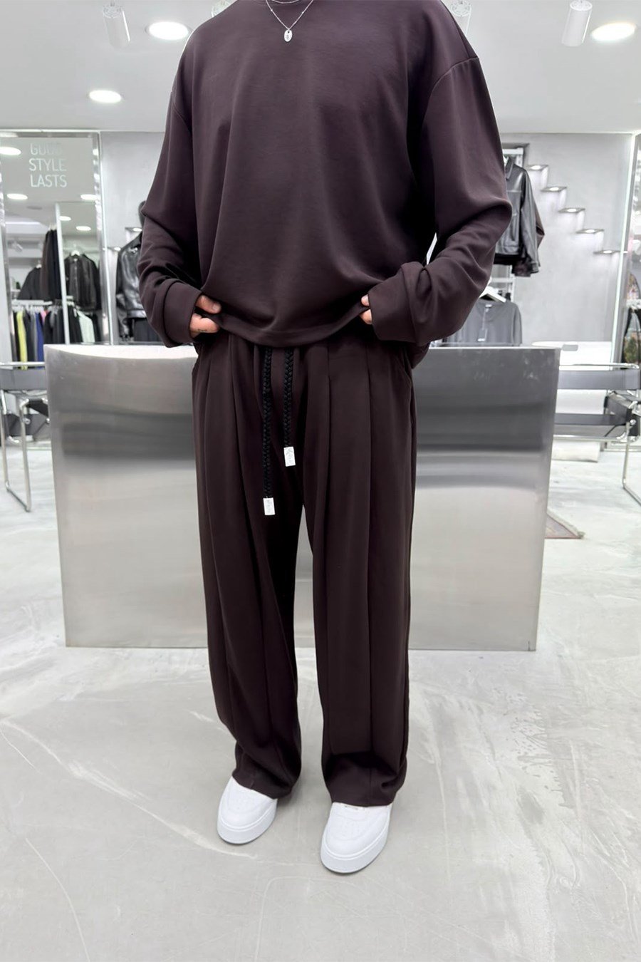 Kahverengi Premium Basic Oysh Kumaş Oversize Eşofman Takımı