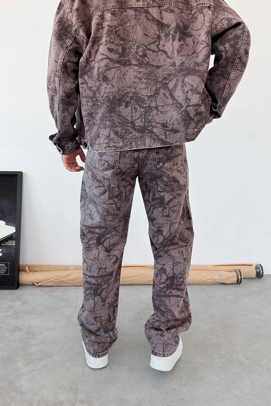 Kahverengi Premium Baskılı Denim Takım