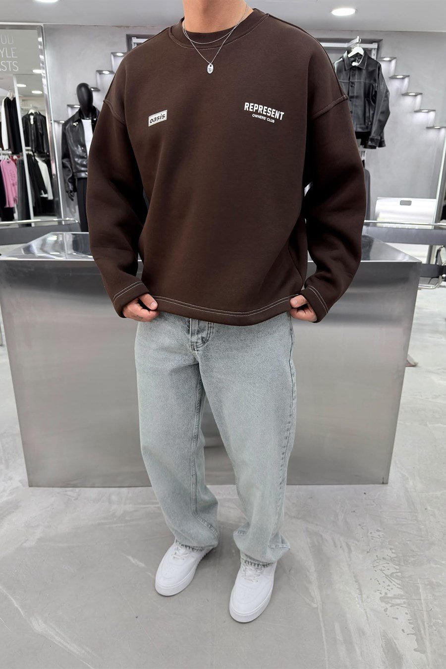 Kahverengi Represent Baskılı Boxy Kalıp Sweatshirt